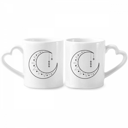 

Moon Star Symbol Totem Shape Couple Porcelain Mug Set Cerac Lover Cup Heart Handle