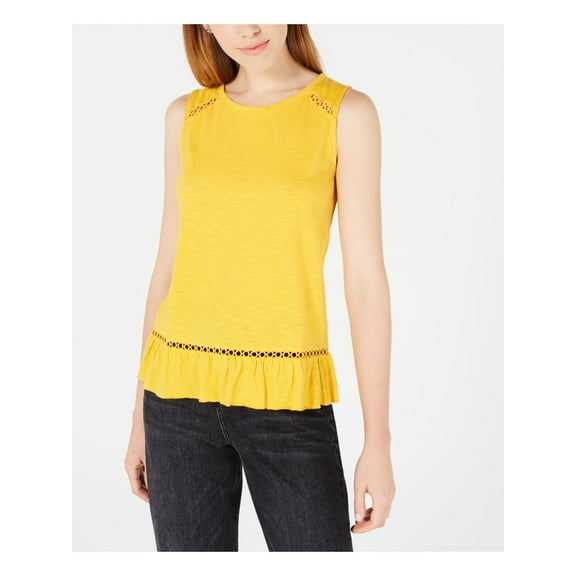 MAISON JULES Womens Gold Ruffled Sleeveless Jewel Neck Tank Top M