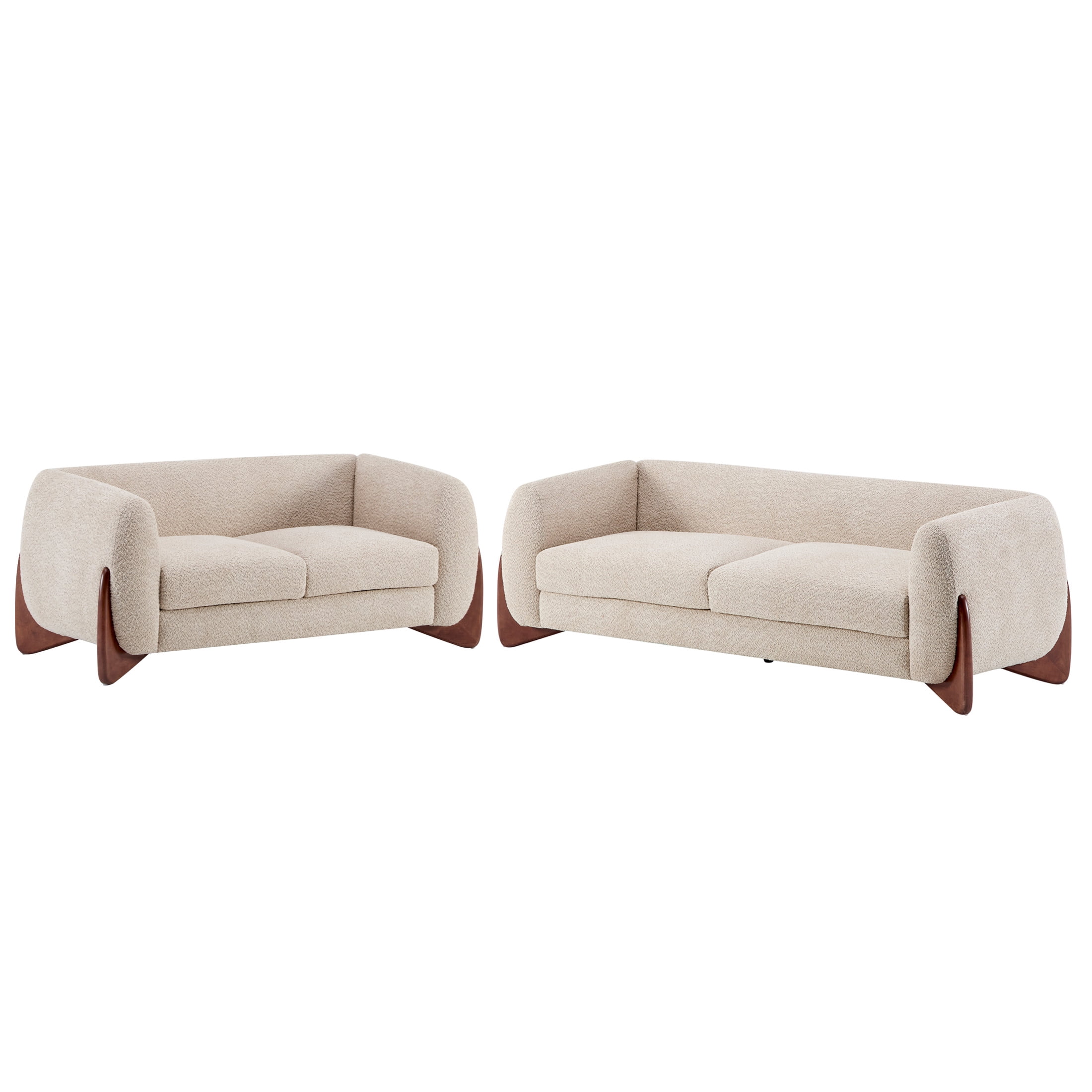 Christopher Knight Home 5-Seater Boucle Sectional Sofa Set, Faux Sherpa Couch with Wood Legs & Curved Design, Almond