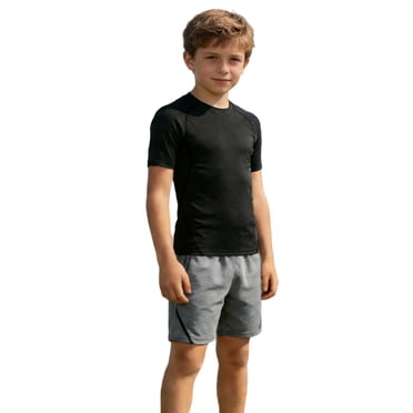 AWZXDE Boys Youth Gym Shirts Compression Athletic Performance Top Wicking Breathable For Sports Training Activewear Black