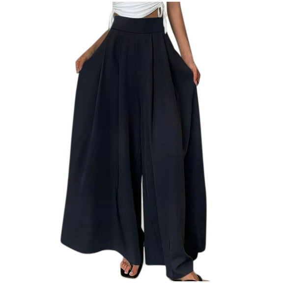 Chbgutlmr Wide Leg Pants for Women Casual Flowy Pants High Waisted Pleated Loose Solid Color Trousers