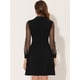 thumbnail image 3 of Vestido corto de manga larga con cuello simulado y panel transparente de malla elegante para mujer Negro XL, 3 of 4