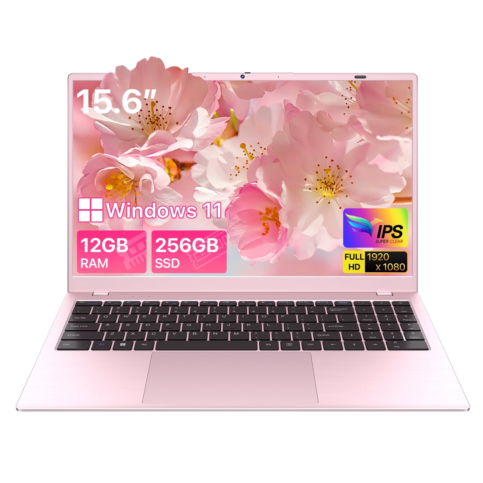 SHBIV 15.6" Windows 11 Laptop Computer,12GB RAM 256GB SSD,Intel 6500Y with 2 Cores up to 3.4GHz,Office 2024,Type-C PD WiFi5 BT5.0,FHD Display for Business Study Home(Pink)