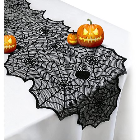 

Halloween Table Runner - Black Lace Spider Web Table Runners for Halloween Decor Vivid Polyester Spider Web Tablecloth for Halloween Party Dinner Table Decoration 18 X 72 Inch