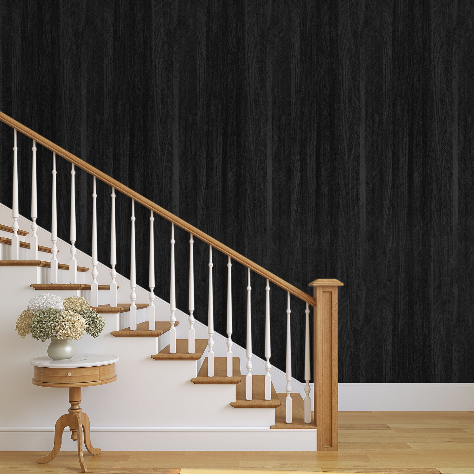 UMIGGEE Distressed Wood Plank Wallpaper Peel and Stick Rustic Wood Grain Pattern Wall Paper 15.7-in x 118-in Removable Self Adhesive Contact Paper Black Shiplap Vinyl Film Home Decorative Wooden Look