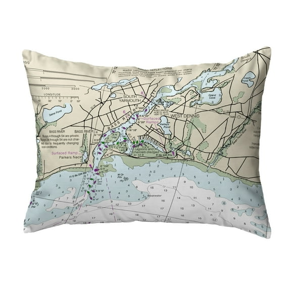 Betsy Drake KS13229BR 11 x 14 in. Bass River, MA Nautical Map Non-Corded Indoor & Outdoor Pillow