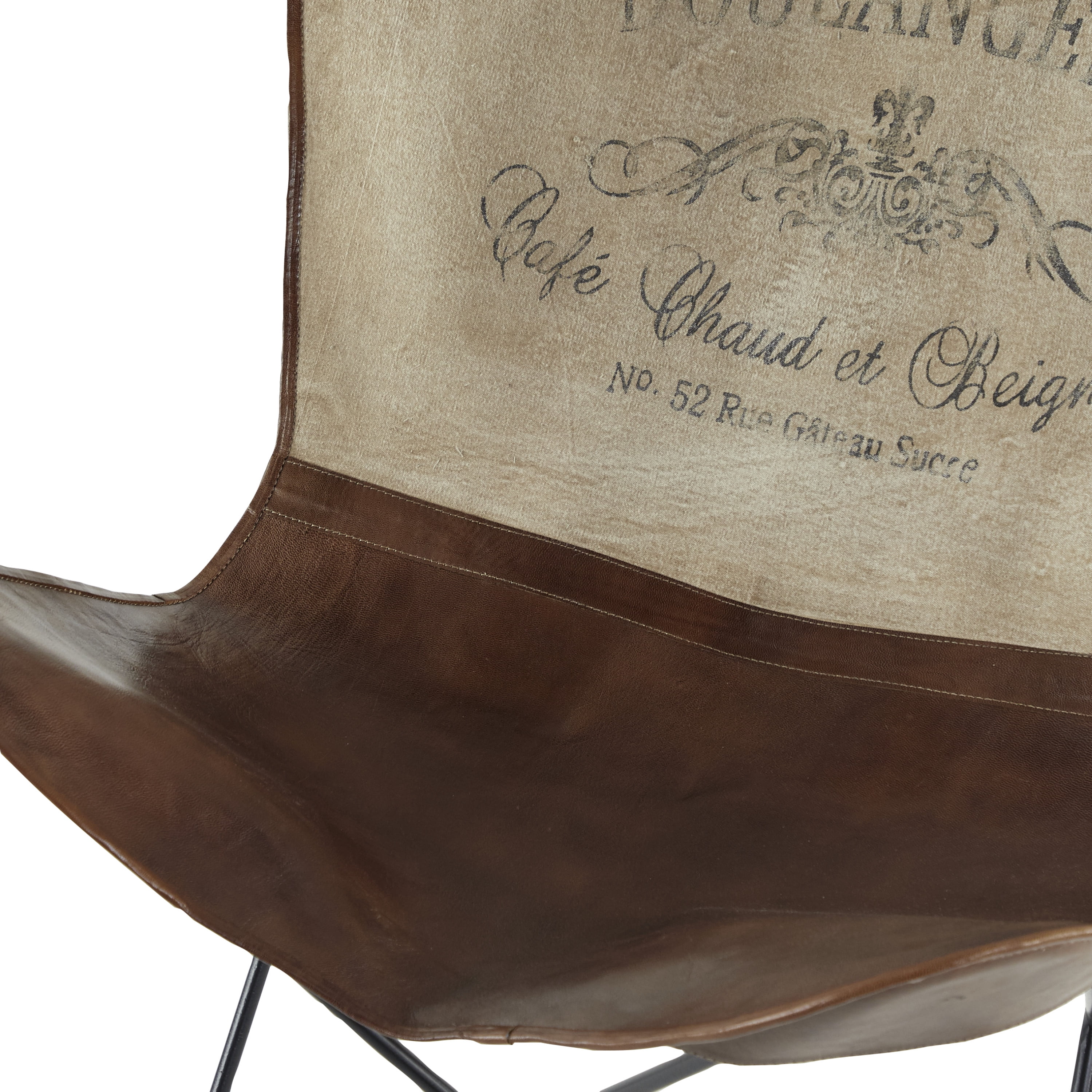 DecMode Contemporary Tan/Brown Canvas Outdoor Chair 30"W x 36"H, Features "BOULANGERIE Café Chaud et Beignets No 52 Rue Gateau Sucre" Text
