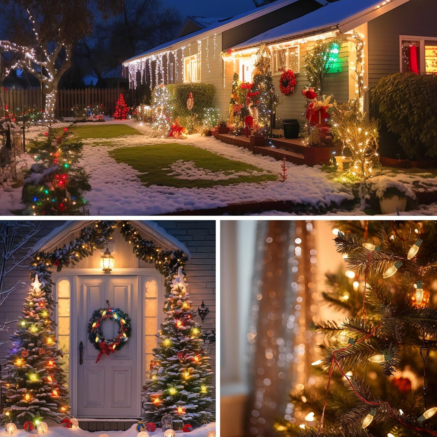 Nordic Hygge 100FT 50 LED Indoor Outdoor Christmas String Light for House Roof Patio Tree, Warm White