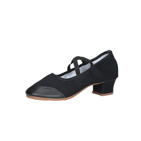 

Woobling Womens Jazz Pumps Shoes Party Dancing Shoes Latin Ballroom Dance Shoes Leather Toe Black 4.5