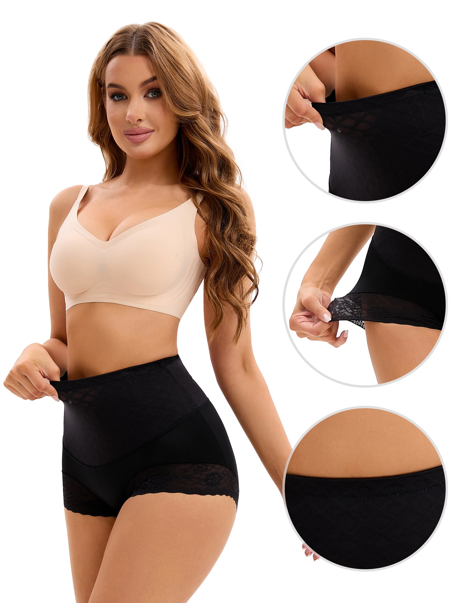 DARING DIVA Women's Tummy Control Lace Mesh Underwear Brief Shapewear Panties Black M