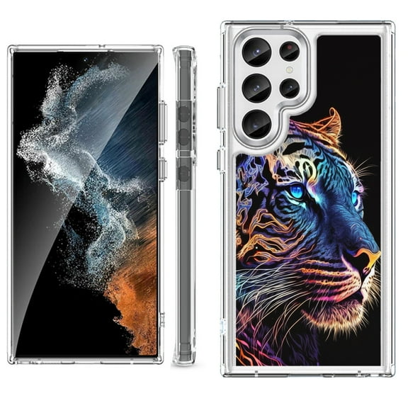 Shockproof Bumper Phone Case for Samsung Galaxy S23 Ultra 5G, by OneToughShield ® - Neon Tiger