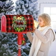 thumbnail image 2 of Merry Christmas Magnetic Mailbox Cover Red Black Buffalo Plaid Check Letter Post Box Cover Large Size 25.5x21 Inch Wreath Jingle Bell Decorative Post Wraps for Home Outdoor Garden Yard Decor, 2 of 6