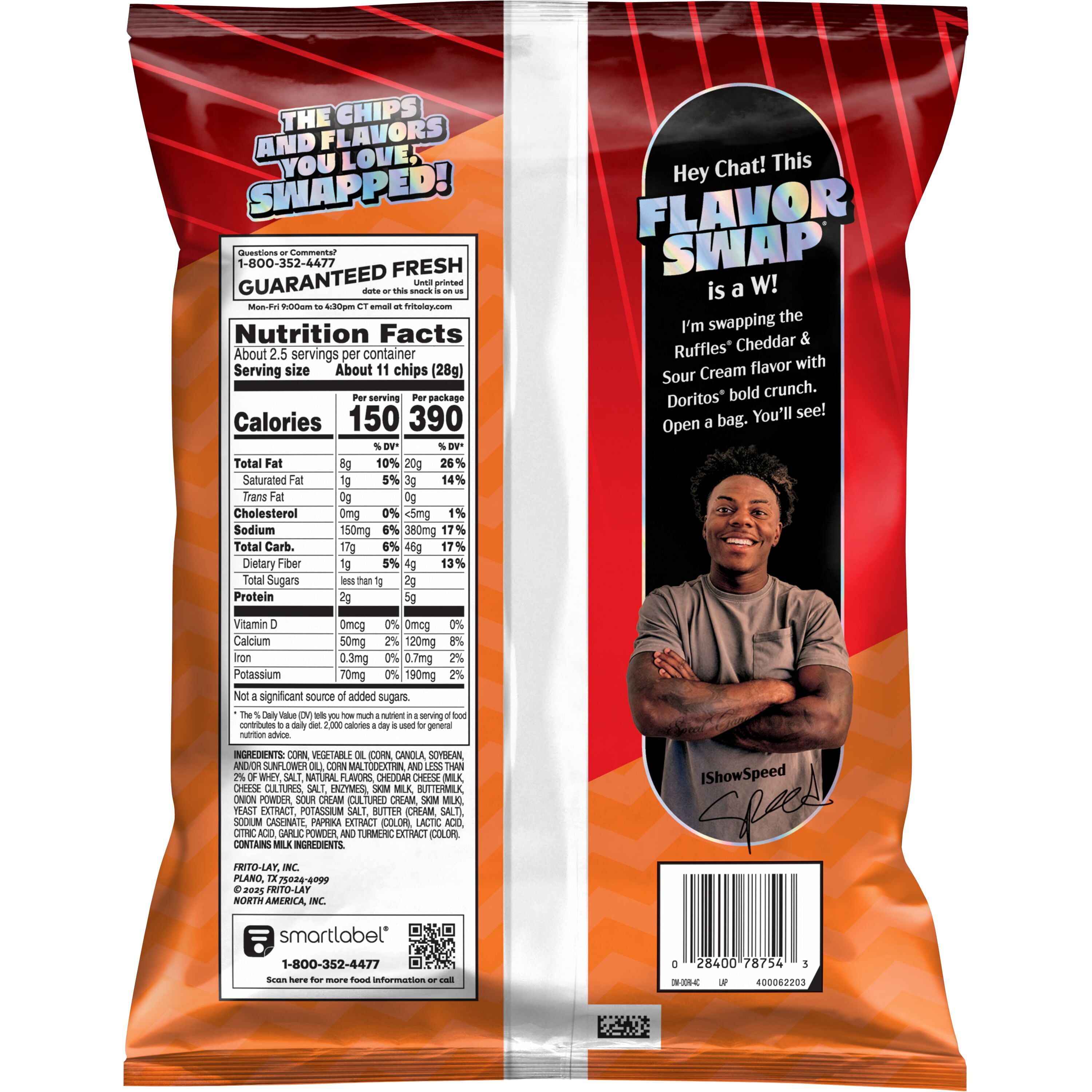 Doritos Ruffles Cheddar and Sour Cream Tortilla Chips, 2.625 oz Bag