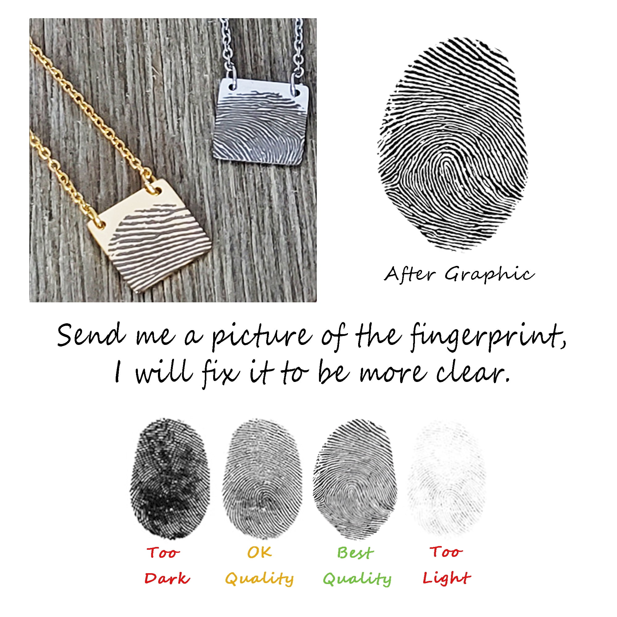 Personalized Custom Fingerprint Square Keepsake Necklace Stainless Steel Engraved Actual Fingerprint Thumb Print Pendant Jewelry with Gift Box [Rose Gold]