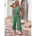 thumbnail image 6 of Women'S Summer 2 Piece Outfits Set Round Neck Sleeveless Tank Crop Top Wide Leg Pants Set with Pockets Green M, 6 of 8