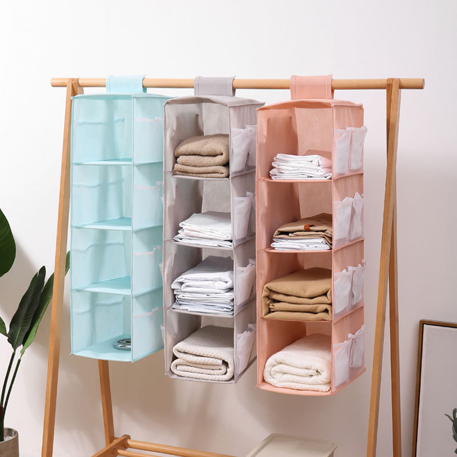 Booluee Plastic Hanging Closet Organizer, Folding Wardrobe Storage Rack,  Multi-Layer Foldable Hanging Storage Rack, Clothing Organization Rack  (Small)