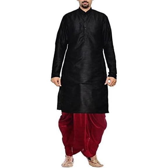 Royal Men's Black Silk blend Festive Dhoti Kurta Set