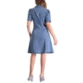 thumbnail image 3 of INSPIRE CHIC Women's Denim Dress Puff Short Sleeve Lapel Collar Button Down  Midi Dress XS Light Blue, 3 of 6