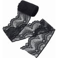 thumbnail image 1 of Cinta de encaje elástica de 10,9 yardas y 4 pulgadas de ancho con ribete de encaje negro y diseño de abanico., 1 of 7