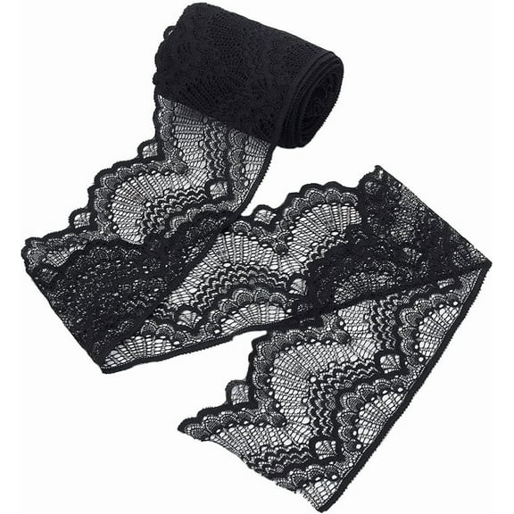 10.9 Yard 4 Inch Wide Stretchy Lace Ribbon Black Lace Trim Elastic Trim Fabric with Fan Pattern for DIY Sewing Craft Costume Hat Supplies