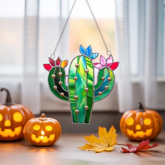 Cactus Acrylic Suncatcher, Desert Plant Window Hanging, Southwestern Boho Decor, Blooming Cactus Sun Catcher Ornament, Unique Succulent Gift