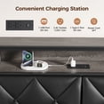 thumbnail image 3 of King Upholstered Headboard with Storage, LED Lights, Charging Station, Adjustable Fit, Black, 3 of 10