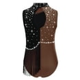 thumbnail image 4 of TSSOE Kids Girls Shiny Diamond Tassel Gymnastics Leotard Sleeveless Dance Bodysuit Skating Jumpsuit Unitard Brown 14, 4 of 5