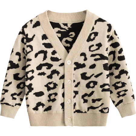 

Fanvereka Toddler Baby Girl Leopard Sweater Knitted Warm Fall Winter Cardigan V-Neck