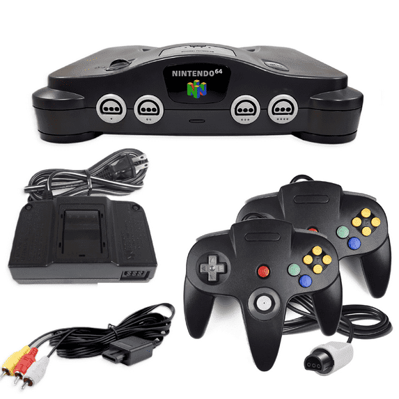 Restored Nintendo 64 N64 Game System with 2 Pack Retrofam N64 Controller Black (Refurbished)