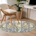 thumbnail image 5 of Butterflies Flowers Round Area Rug 4ft, Vintage Geometric Colorful Glass Floral Washable Non-Slip Circle Rugs for Bedroom Living Room Kitchen, Soft Non Shedding Circle Carpet for Dining Room Dorm, 5 of 9