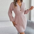 thumbnail image 2 of Lovskoo Sweater Dress for Women Trendy Casual Long Sleeve Bodycon Dress V-Neck Button Soild Outing Dresses Pink, 2 of 8