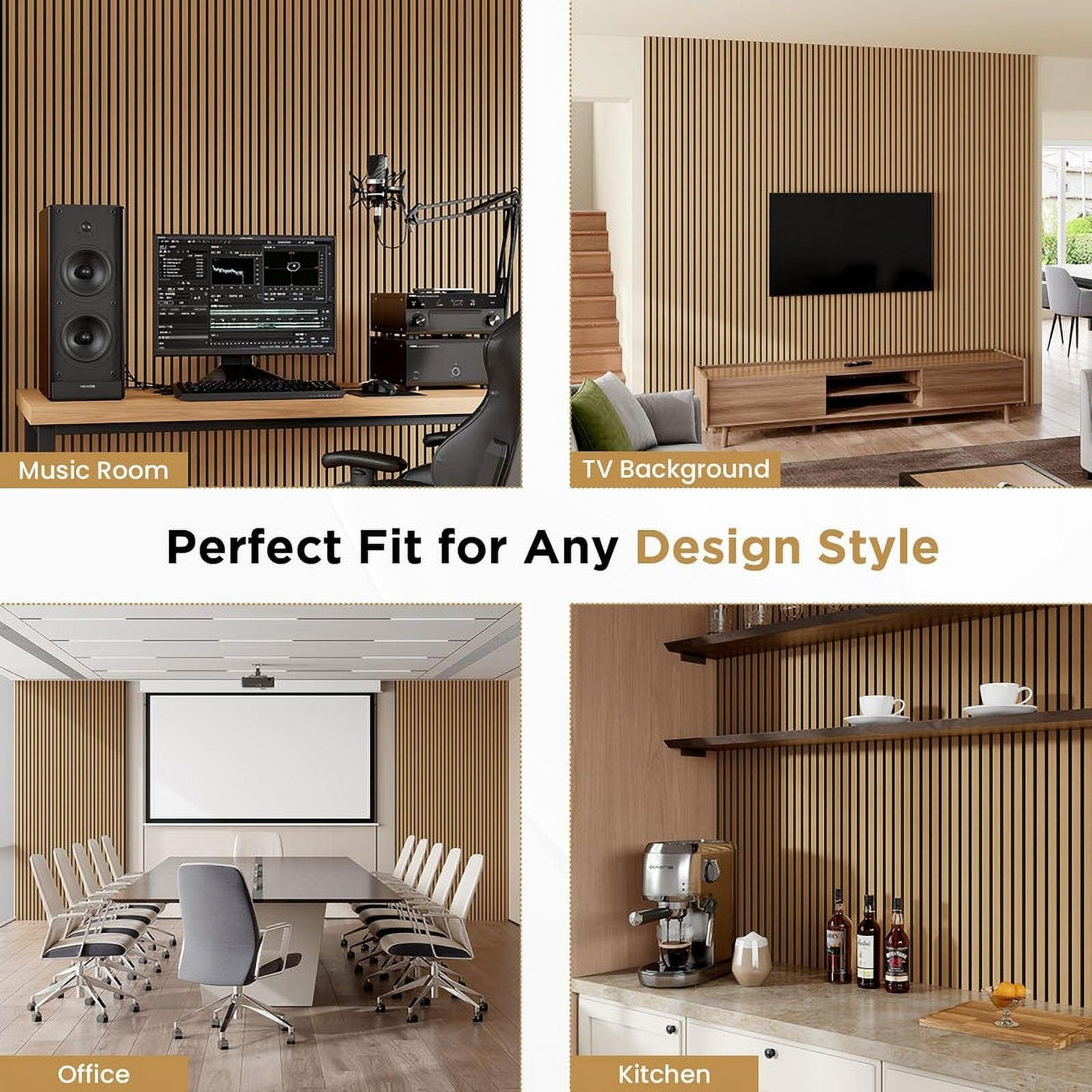 Plank & Hue 4Pcs 94.5"x12.6" Wood Soundproof Wall Panels Wood Slat Acoustic Panels, American Oak