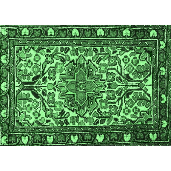Ahgly Company Indoor Rectangle Persian Emerald Green Traditional Area Rugs, 2' x 5'
