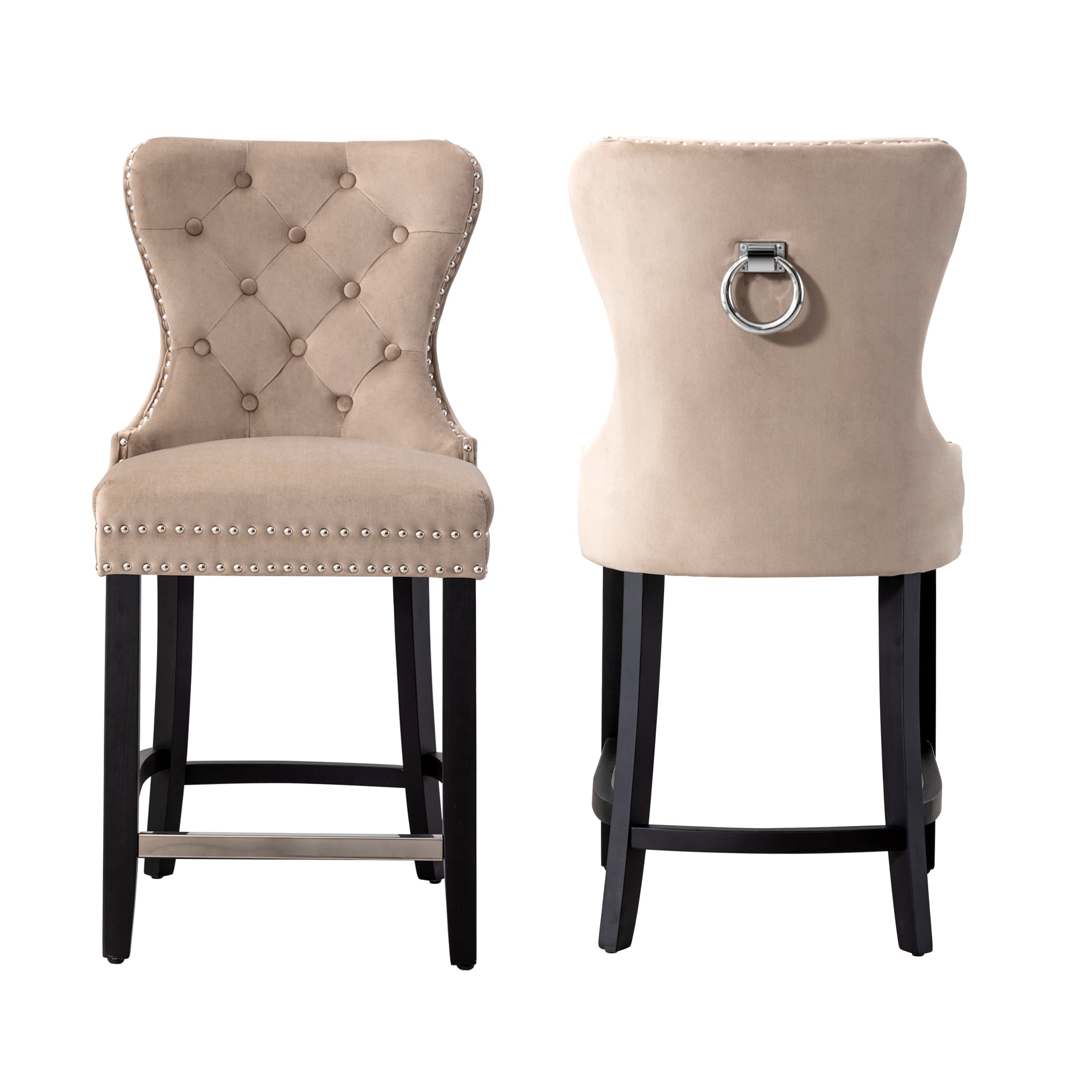 Westin Outdoor 24" Tufted Velvet Bar Stool (Set of 2), Black/Velvet Taupe