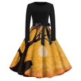 thumbnail image 2 of Halloween Dresses for Women Bat Cocktail Crew Neck Vintage Tea Length Dress Pumpkin 1950s Long Sleeve Novelty Dresses with Belt 2XL, 2 of 5
