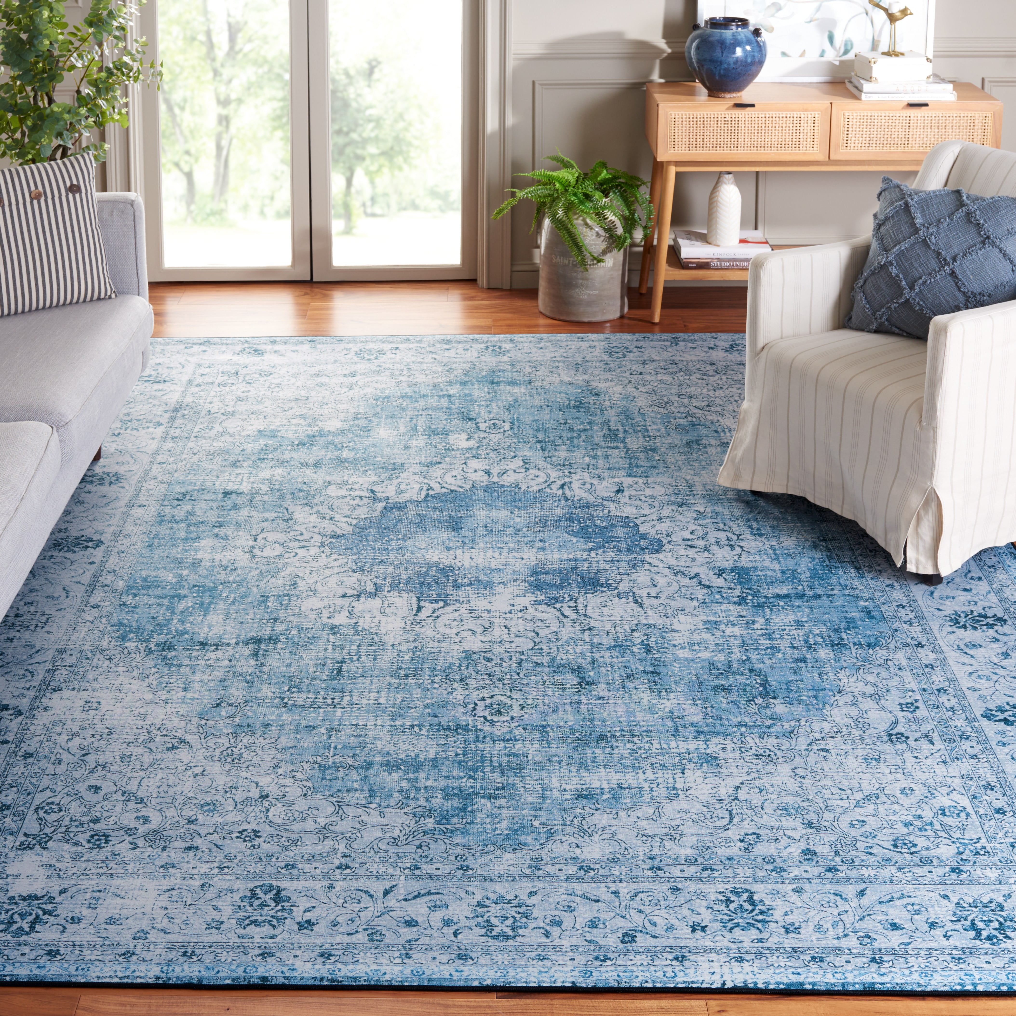 SAFAVIEH Tucson Donovan Traditional Machine Washable Area Rug, 9' x 12', Green/Grey