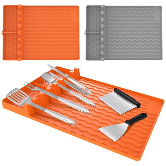 Sunjoy Tech Oven Tool Mat Heat-resistant Silicone Griddle Mat with 8 Slots Countertop Protector Pad for Cooking Utensils And Spice Jars