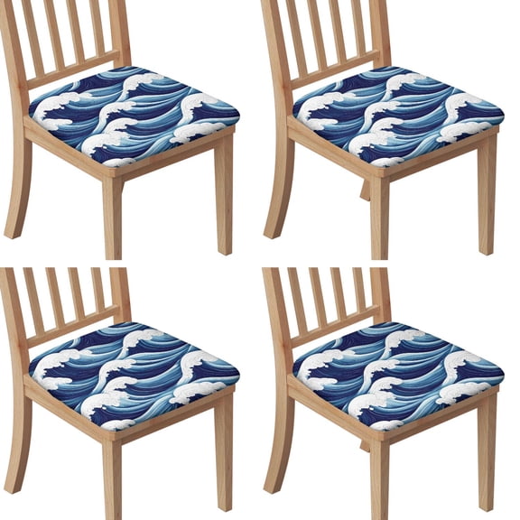 Waves Pattern Seat Covers for Dining Room Chairs Set Of 4,Stretch Printed Washable Chair Seat Cover with Elastic Ties and Button,Removable Waterproof Couch Cushion Covers