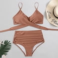 thumbnail image 3 of Gibobby Conjunto de Bañador Sexy Traje de baño para mujer Push Cut Lace Up Piece Bikini Solid Sexy Set Two Up Trajes de baño Tankinis Set(Caqui,M), 3 of 5