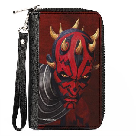 Star Wars Wallet, Zip Around, Star Wars the Clone Wars Maul Face Weathered Red, Vegan Leather