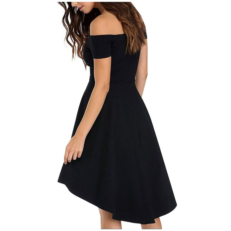Womens off the shoulder short shop sleeve high low cocktail skater dress