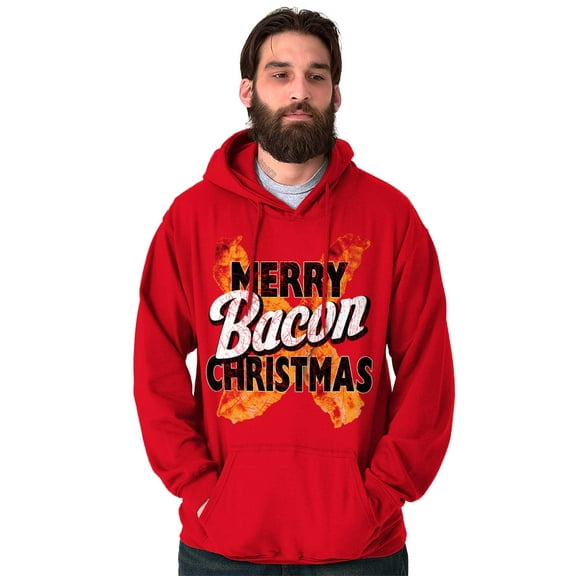 Merry Christmas Bacon Meat Lover Unisex Plus Fleece Graphic Hoodie Brisco Brands 2X