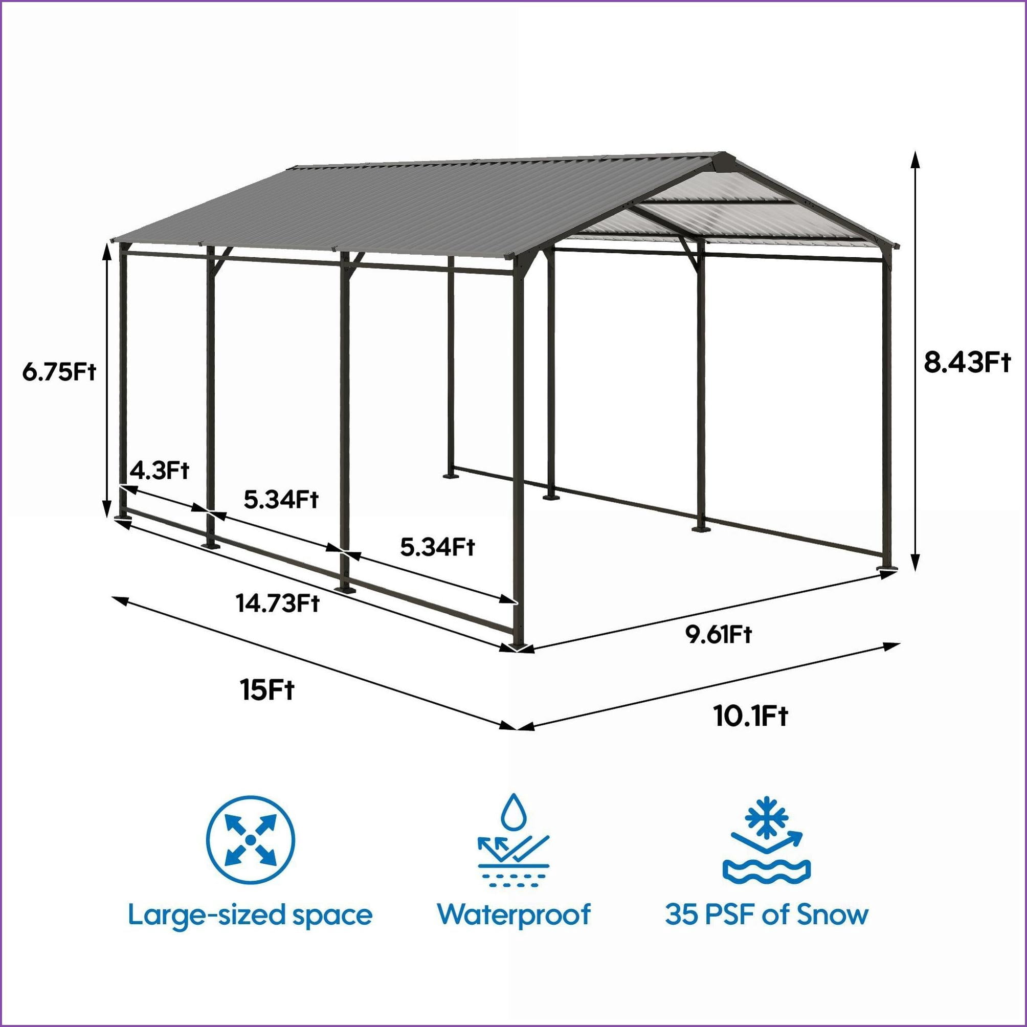 Carports 10×15 FT Heavy Duty Modern Industrial Outdoor Car Boat Storage, Slate Gray | Gray | Galvanized Steel