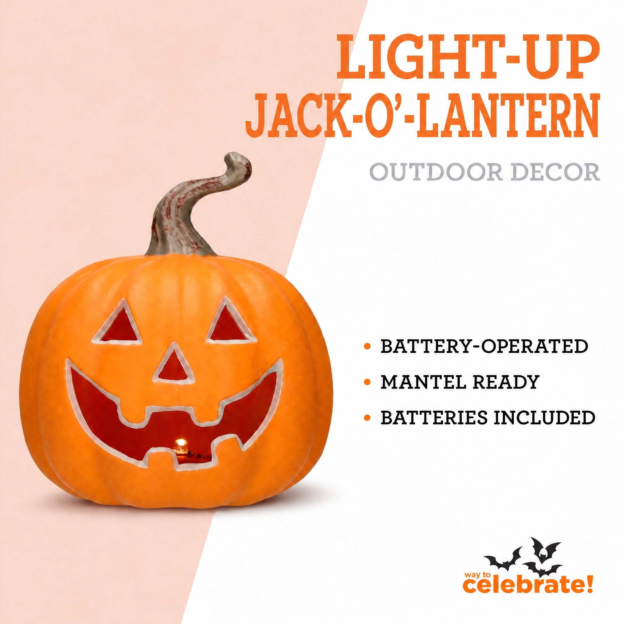 Light-Up Pumpkin Decoration, Orange, 5", Halloween by Way To Celebrate