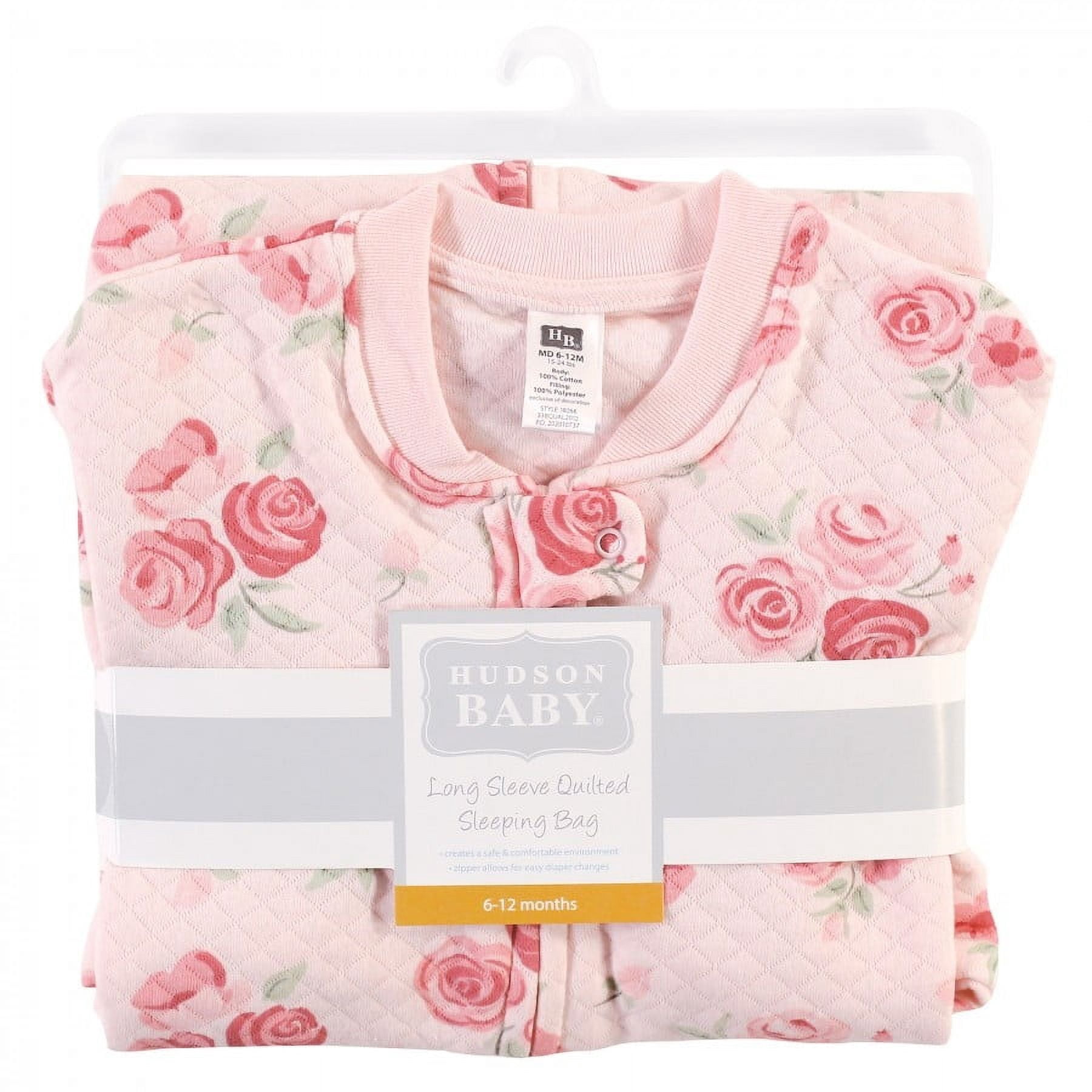 Hudson Baby Infant Girl Premium Quilted Long Sleeve Sleeping Bag and Wearable Blanket, Blush Rose, 12-18 Months
