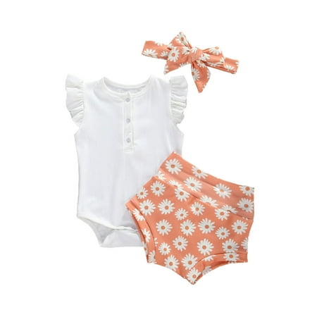 

Calsunbaby Summer Newborn Baby Girls Solid Sleeveless Romper Tops Shorts Headband Clothes Suits
