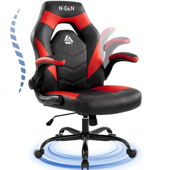 CELTOSS Red Gaming Chair, Flip-up Armrest Computer Chair Ergonomic Office Chair PU Leather Desk Chair Executive Adjustable Swivel Task Chair