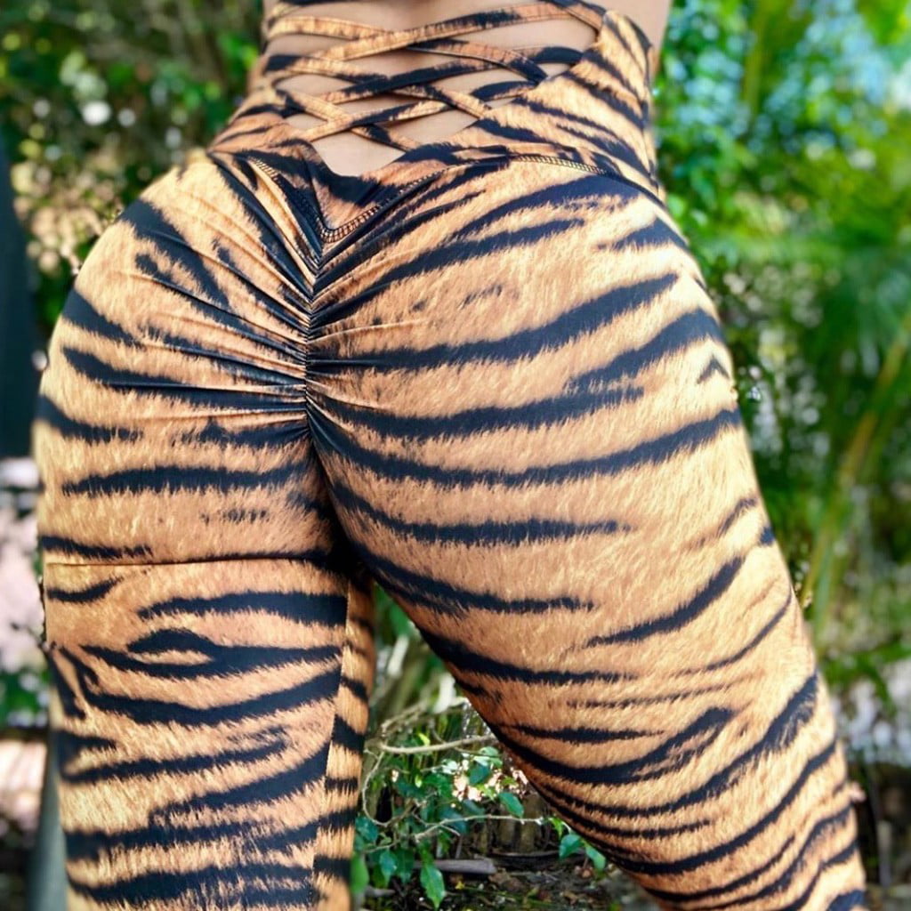 Compression Yoga Pants Stretch Workout Leggings High Waist Tummy Control Animal Leopard Print Cat Pattern 