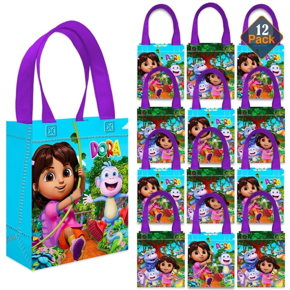 Dora the Explorer Party Favor Bags Set – 12 Pack 8" Goodie Bags for Kids Bulk Reusable Mini Totes | Dora the Explorer Birthday Party Supplies