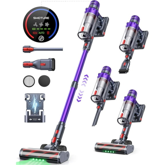 Cordless Vacuum Cleaner, 600W 50KPA 65 Mins Runtime Vacuum Cleaners for Home, Stick Vacuum with Self-Standing, Wall Mount Charging and Intelligent Auto Mode, Handheld Vacuum for Pet Hair/Carpet/Floor